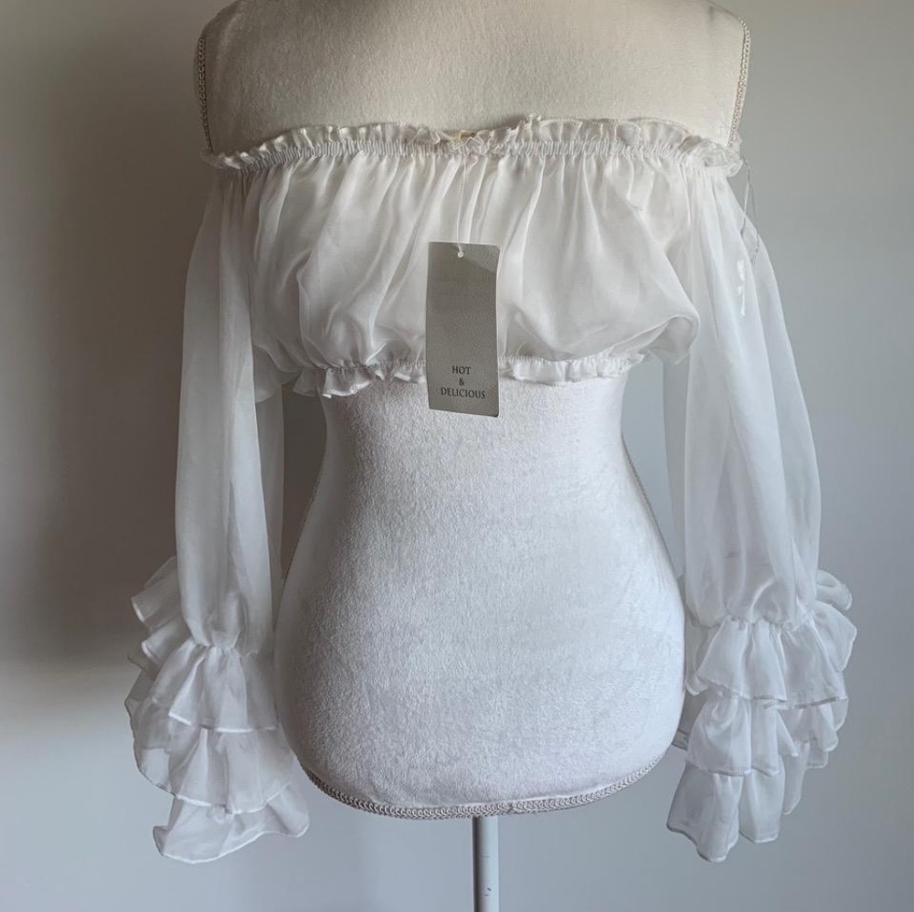 Sheer Ruffle-Sleeve Crop Top - Picture 3 of 4
